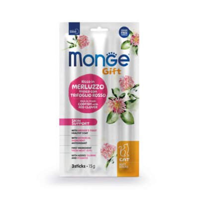 Monge Gift Soft Sticks Skin Support Cat (Bacalao+Trébol Rojo)