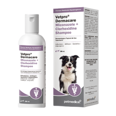 petmedica-vetpro-dermacare-miconazole-clorhexidine Shampoo Medicado Hipoalergénico - Miconazole+Clorhexidine