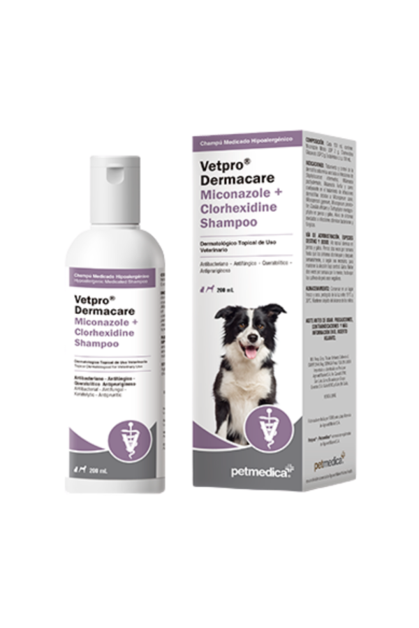 petmedica-vetpro-dermacare-miconazole-clorhexidine Shampoo Medicado Hipoalergénico - Miconazole+Clorhexidine